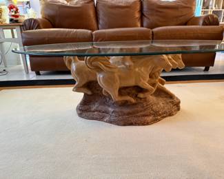 Ceramic base stallion table w/oval glass top