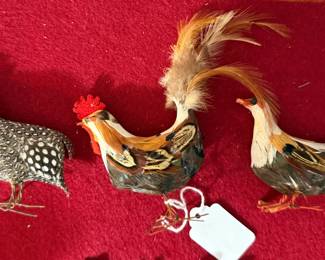 Lot of 3 vintage real feather birds