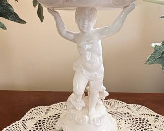 White Porcelain Cherub Urn with Floral Arrangement third image
