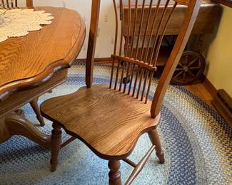 Oak Pedestal Dining Table with Four SpindleBack Chairs second image