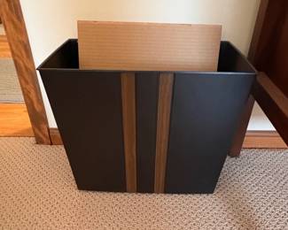 Modern Metal Waste Bin with Wood Accents