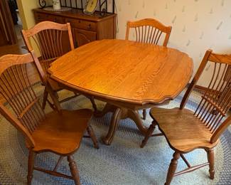 Oak Pedestal Dining Table with Four SpindleBack Chairs third image