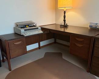 MidCentury Modern Walnut LShaped Desk with Integrated Typewriter Stand