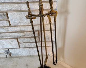 Vintage Brass Fireplace Tool Set with Stand