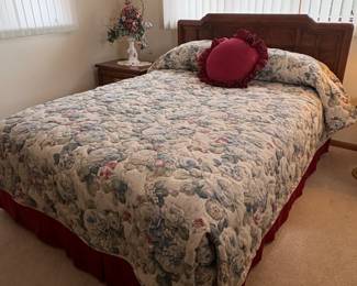 Vintage Wood Sleigh Bed Frame with Quilted Bedding