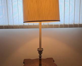 Vintage Stiffel Brass Floor Lamp with Integrated Burl Wood Side Table third image