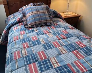 Vintage Wooden Bed Frame with Nautica Raeford Plaid Quilt Set