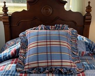 Vintage Wooden Bed Frame with Nautica Raeford Plaid Quilt Set second image