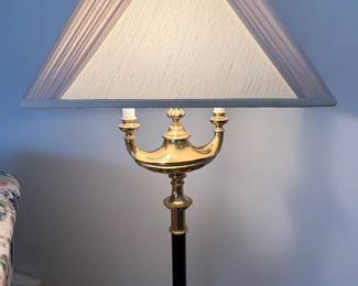 Brass and Black Column Floor Lamp with Pleated Shade second image