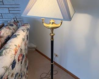 Brass and Black Column Floor Lamp with Pleated Shade fourth image
