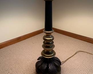 Vintage Brass and Black Leaf Motif Table Lamp with Fluted Shade third image