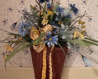 Woven Basket Wall Sconce with Faux Floral Arrangement