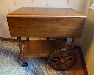 Vintage Maple Colonial Drop Leaf Tea Cart or Serving Trolley