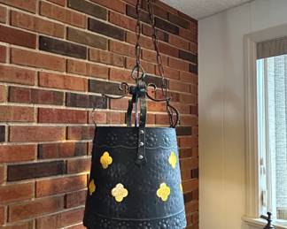 Vintage Spanish Revival Wrought Iron Chandelier with Floral Appliques