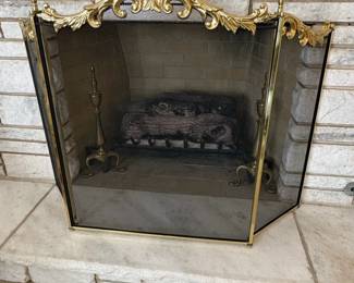 Ornate Louis XVI Style Brass Fireplace Screen