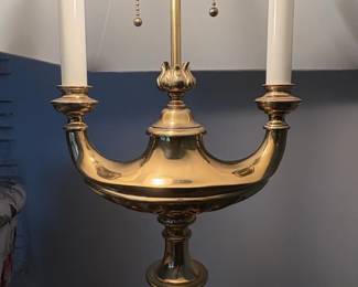 Brass and Black Column Floor Lamp with Pleated Shade third image