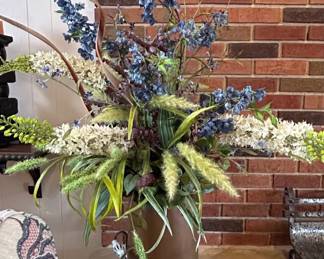 Faux Floral Arrangement in Bronze Vase
