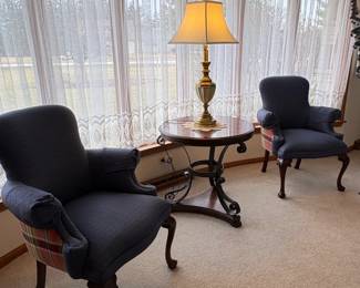 Pair of Ralph Lauren Plaid Gooseneck Clawfoot Armchairs