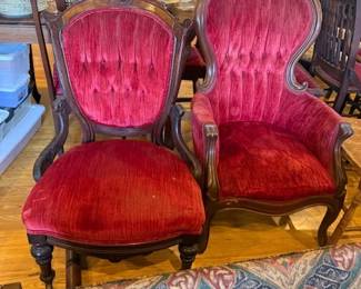 Two Victorian-style parlor chairs