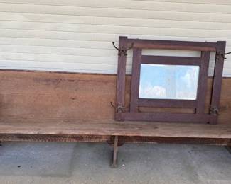 Vintage church pew & oak framed mirror