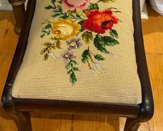 Small foot rest with needlepoint top 