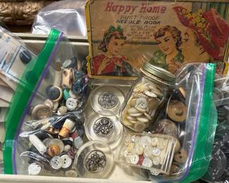 Vintage and antique buttons and sewing items 