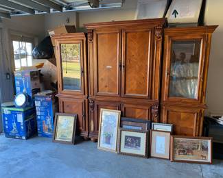 Entertainment center, brand new bissell cleaners, artwork
