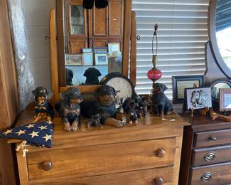 Mid-century dresser, Rottweiler sculptures, and more