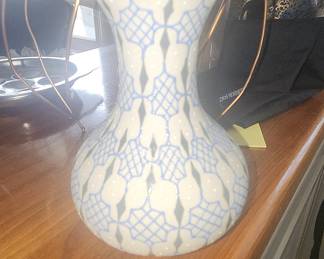 Vase with Blue and Gray Geometric Pattern