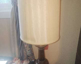 Vintage Wooden Table Lamp with Cream Fabric Shade qty. 2