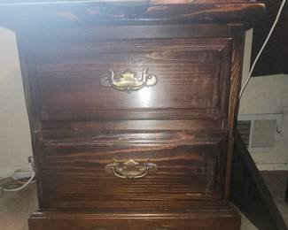 Vintage Two-Drawer Wooden Nightstand with Ornate Brass Pulls