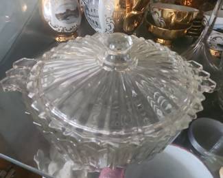 Vintage Anchor Hocking Old Cafe Clear Glass Covered Candy Dish