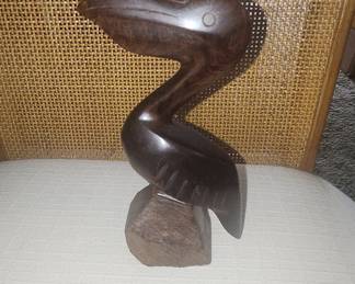 Carved Dark Wood Pelican Figurine