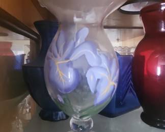  Art Glass Hand-Painted Floral Vase