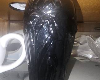 Art Nouveau Tiffin Black Glass Iris Vase