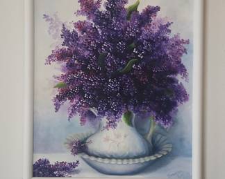 Oil Painting of Lilacs in a Pitcher