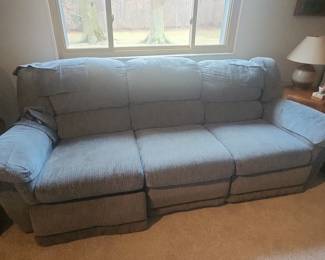 Blue Upholstered Three-Seater Reclining Sofa
