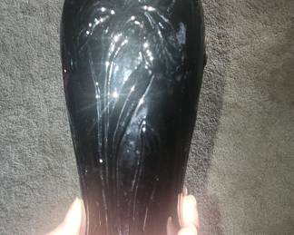 Art Nouveau Tiffin Black Glass Iris Vase