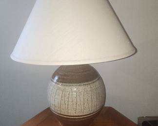 Vintage Studio Pottery Table Lamp with Incised Lines
