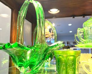 Vintage green Murano bowl with handle