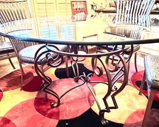 Iron base table/thick glass top