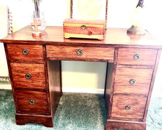 Vintage wood pedestal desk