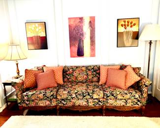 Vintage wood frame floral sofa
