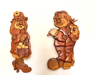 Quaint wall clown wood carvings