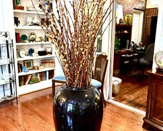 Pussy willow in tall black vase