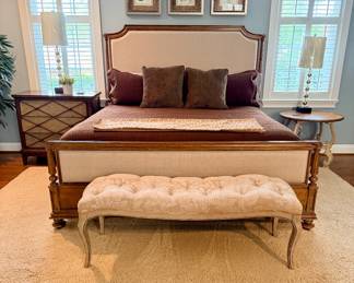 Stanley King Platform Bed and tufted bench