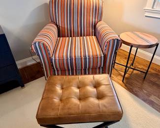 Rolled Arm chair and tufted ottoman