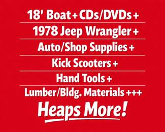 Loaded+++: Boat+ Jeep+ Tools+ Lumber+ Shed