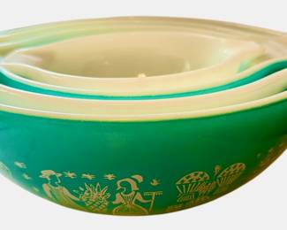 Vintage Pyrex Amish Butterprint Cinderella Mixing Bowl Set Of 4 Aqua White