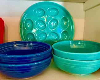 Fiesta Vintage Turquoise Bowls, Egg Tray & Blue Bowls